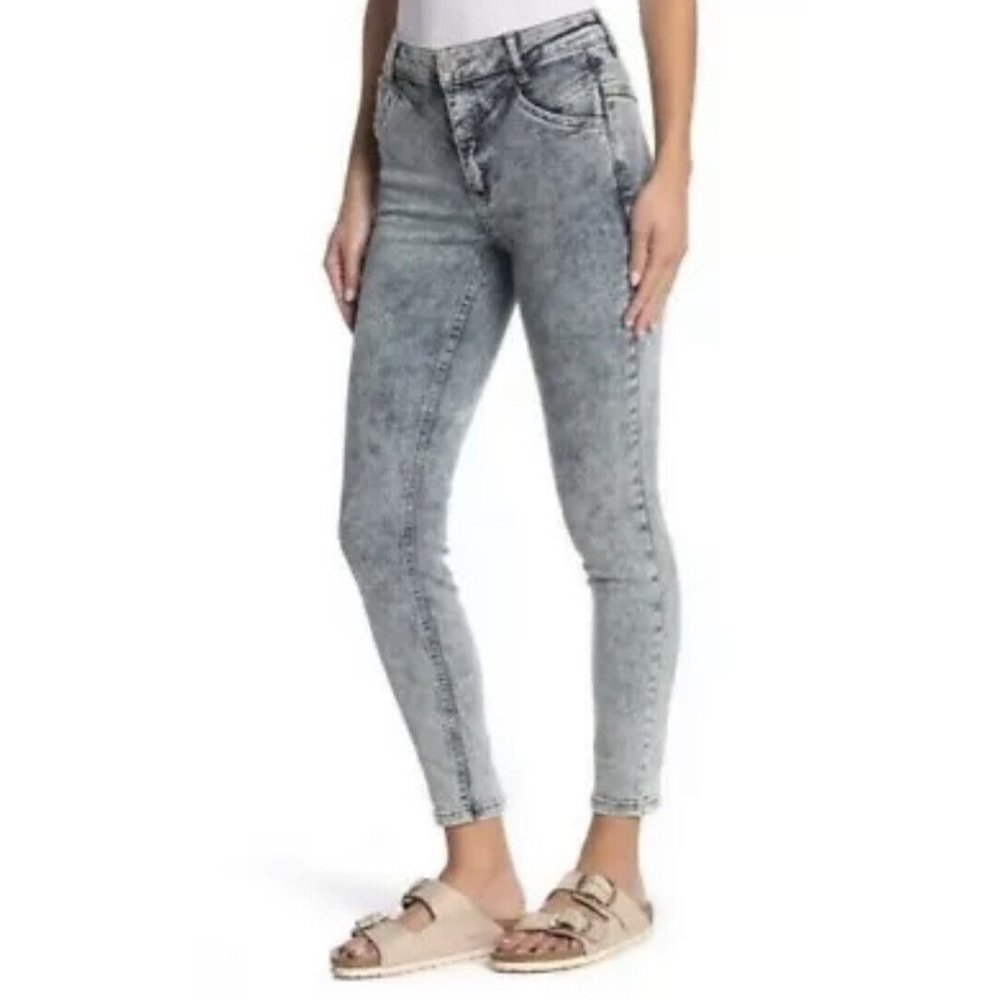 Free People Gray Stone Wash Skinny Jeans Women 26 New Black Pants 4 Stretch NWT